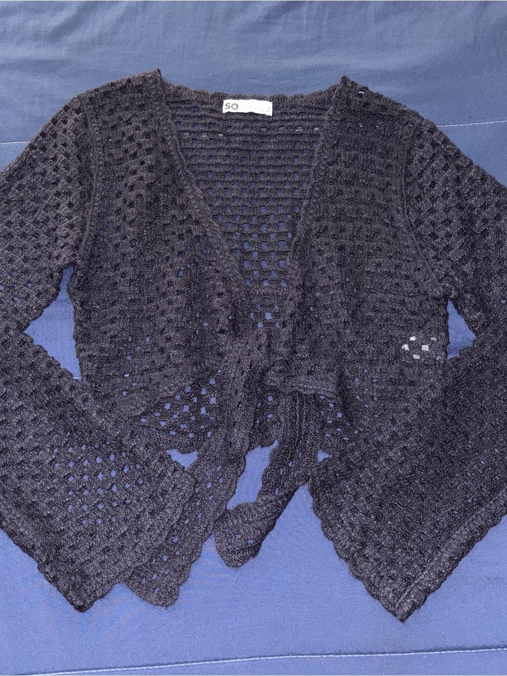 SO Black Crochet Tie-Front Cardigan Sweater